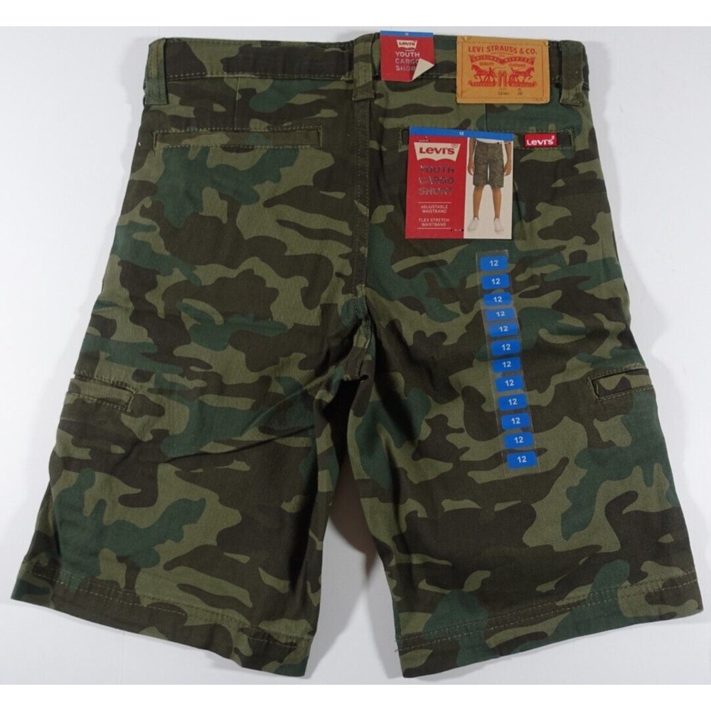 Levis Cargo Shorts Boys 12 Durable Twill Pockets Adjustable Waist Camouflage NWT